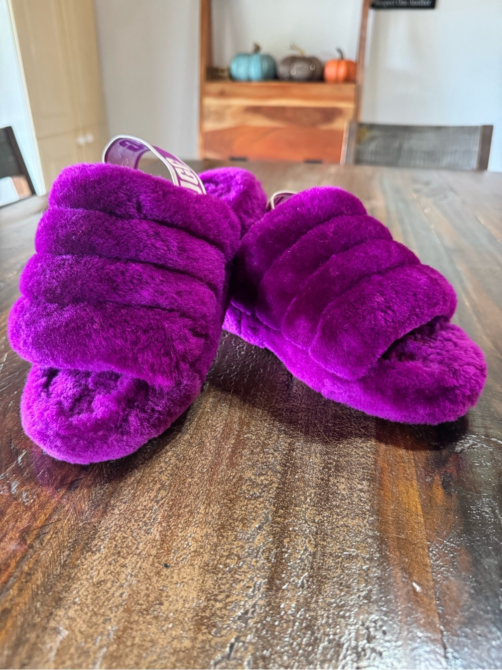 UGG Violet Plush Slide Sandals with Branded Heel Strap - Picture 3 of 11